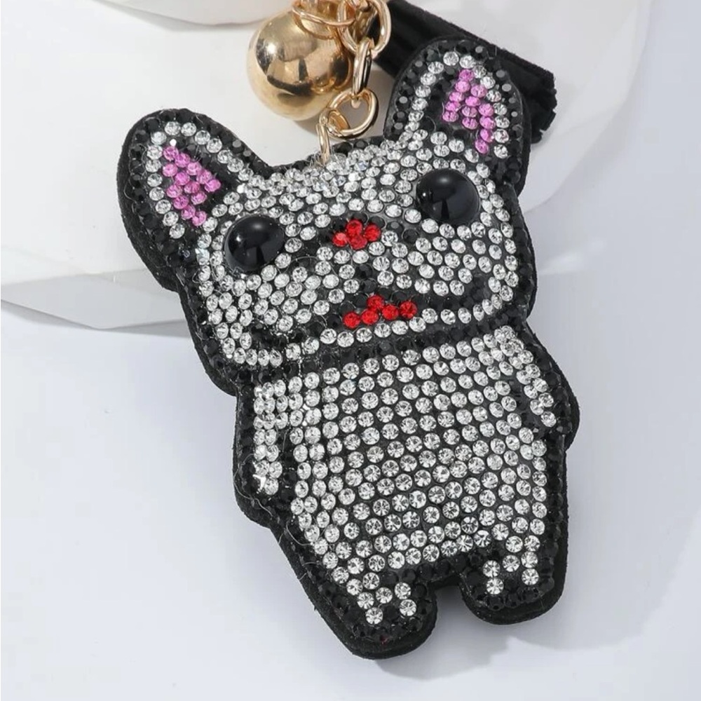 Rhinestone French Bulldog Keychain - Picture 3 of 3